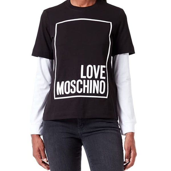 T-shirt Donna logo e sovrapposizione Nero bianco LOVE MOSCHINO- Francavilla Moda